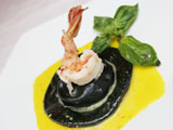Homemade Ravioli with squid ink and shrimp sauce