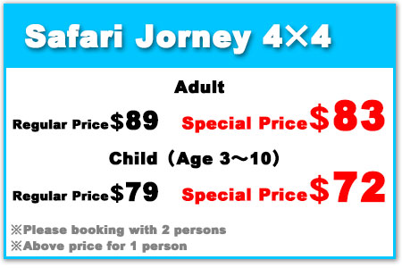 Safari Journey 4×4 Adult ＄83, Child ＄72