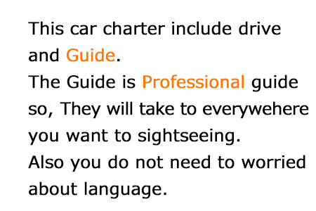 This car charter include drive and guide. They will guide to everywehere you want to see.