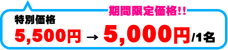 特別価格5,500円→期間限定価格！5,000円/1名