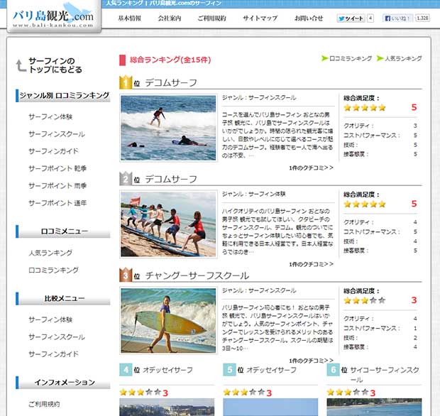 バリ島観光.comのサーフィンに人気ランキング登場！