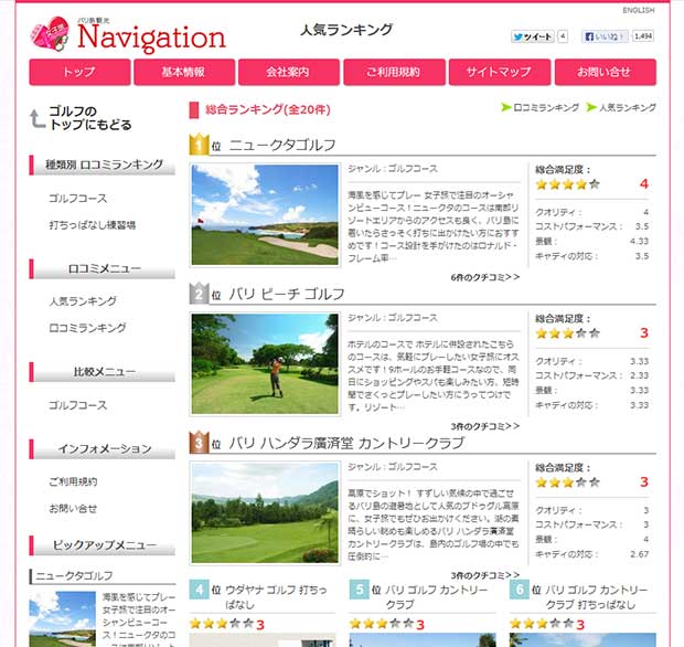 観光ナビゲーションのゴルフに人気ランキング登場！