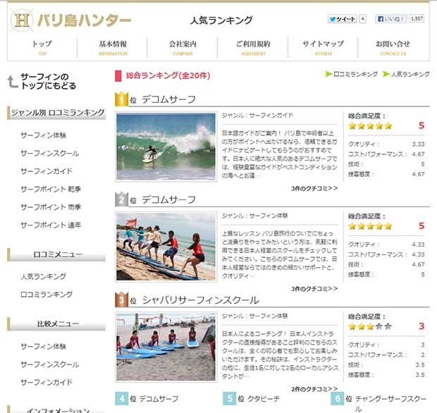 バリ島ハンターのサーフィンに人気ランキング登場！