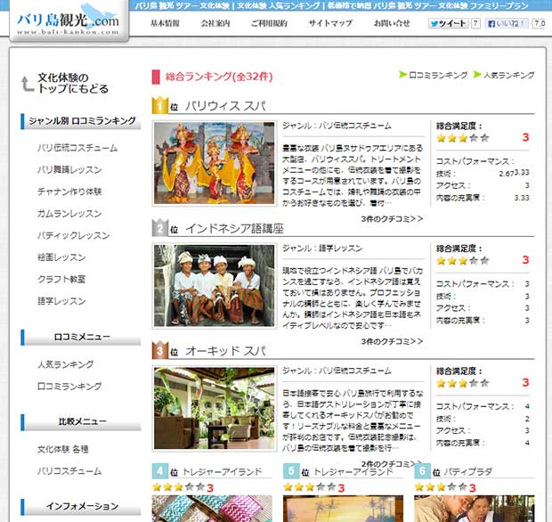 バリ島観光.comの文化体験に人気ランキング登場！